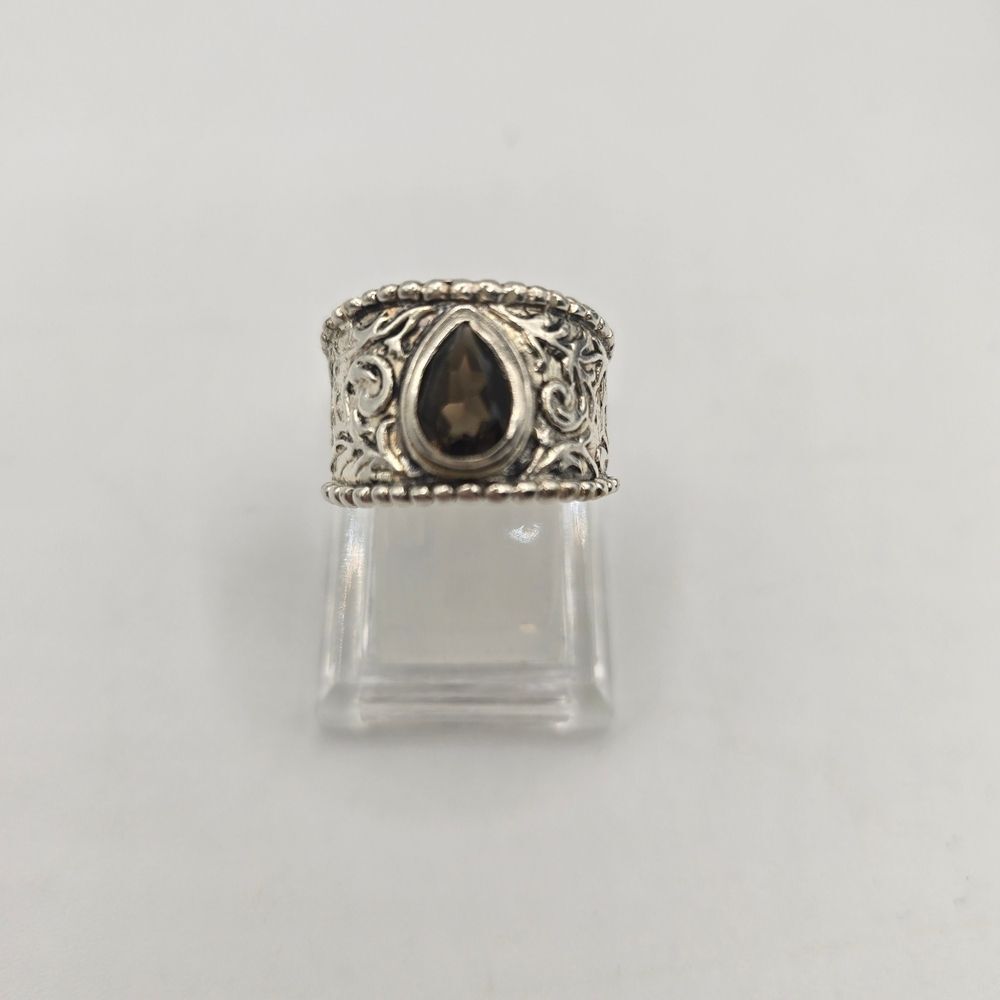 Vintage Sara Blaine Silver Ring with Smoky Topaz Pear Stone Size 8